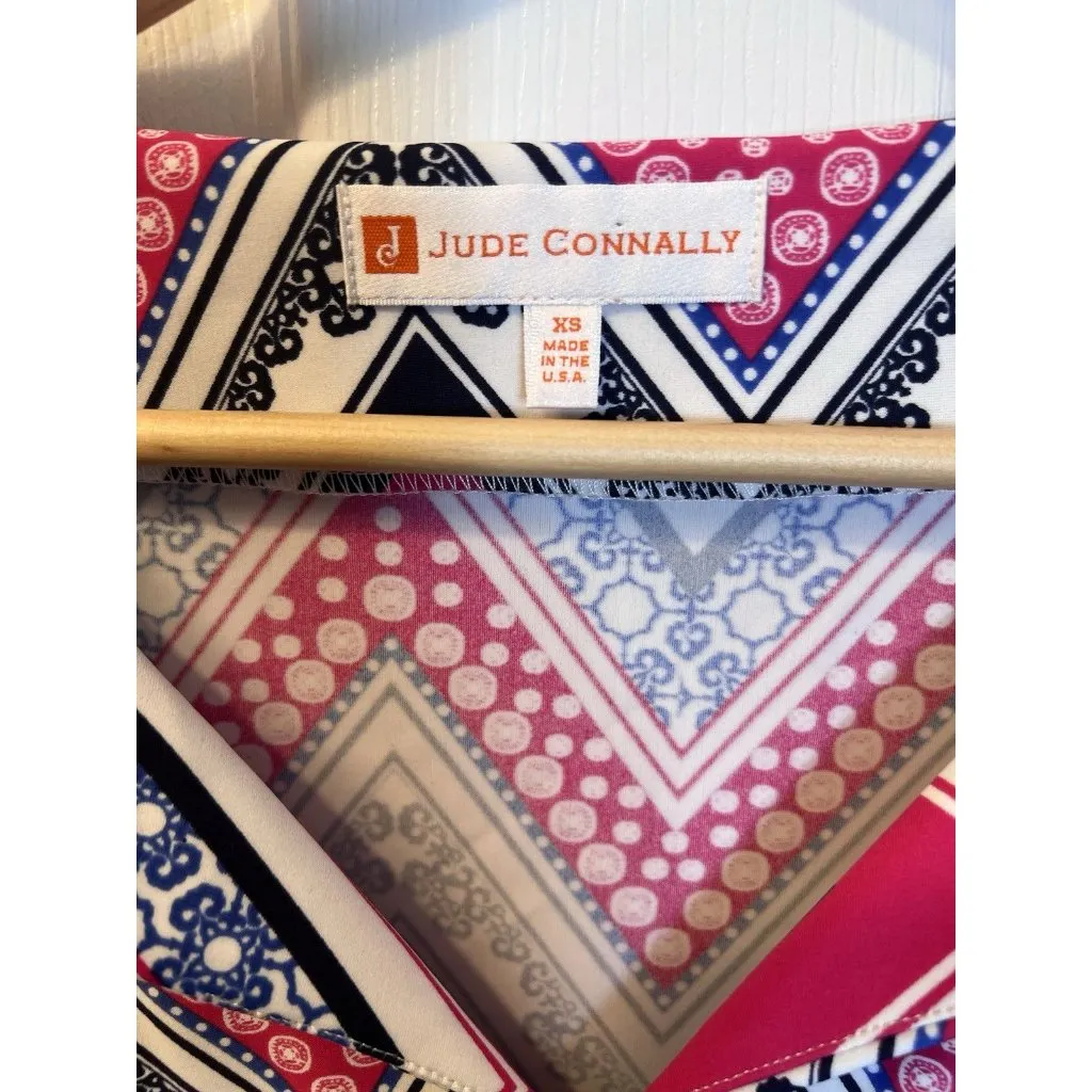 Jude Connally Bree Shift Dress Jude Cloth Zig Zag Berry Size XS 3/4 Sleeves Pink - Image 4