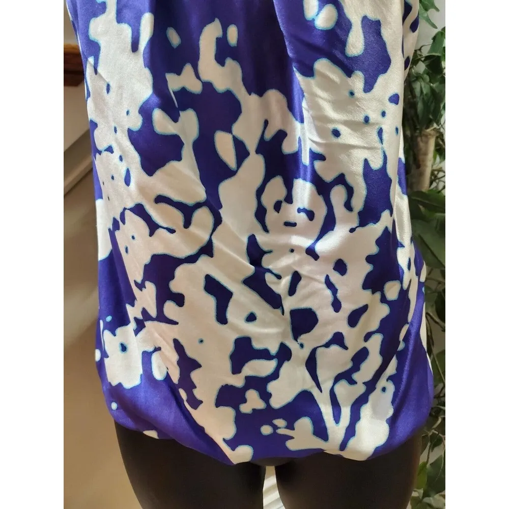 Cynthia Steffe Women's White Blue 100% Silk Halter Neck Sleeveless Top Blouse 0 - Image 3