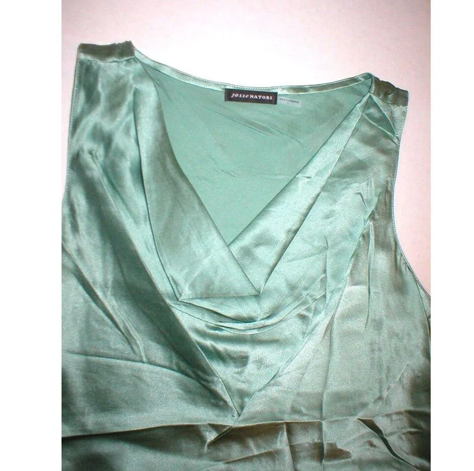 NWT New Designer Josie Natori Silk Camisole Green Tank L Womens Top Large Cowl - Image 2