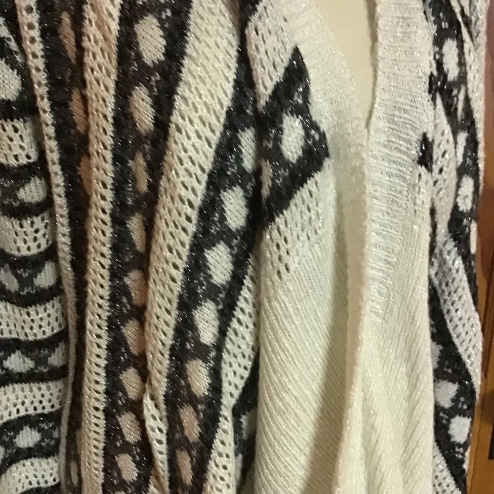 Bobeau Sparkly Black & Ivory Draped Open Front Cardigan Sweater | Boho Chic - Image 7