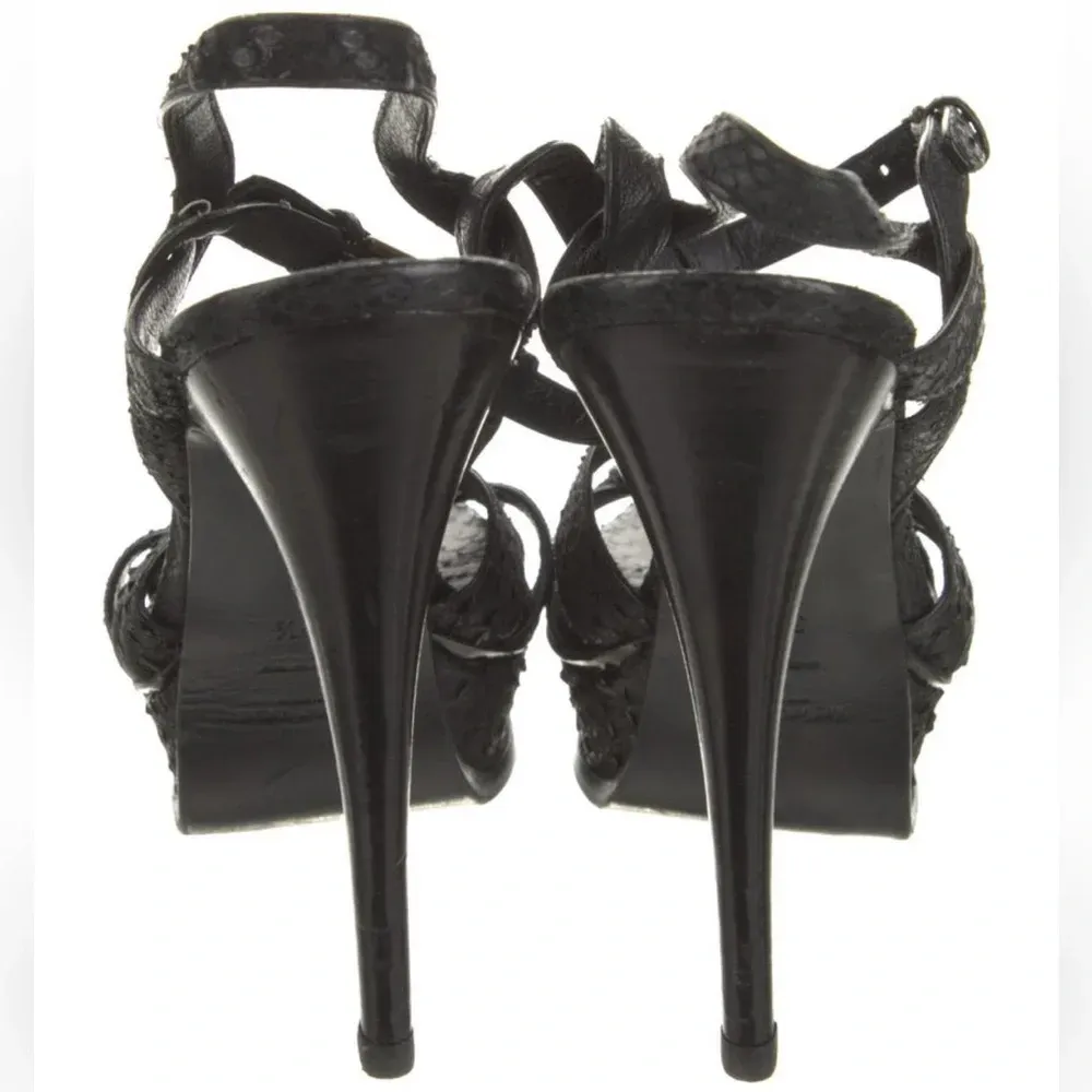YSL Black Leather Python Tribute Platform Heels Size 9.5 - Image 7