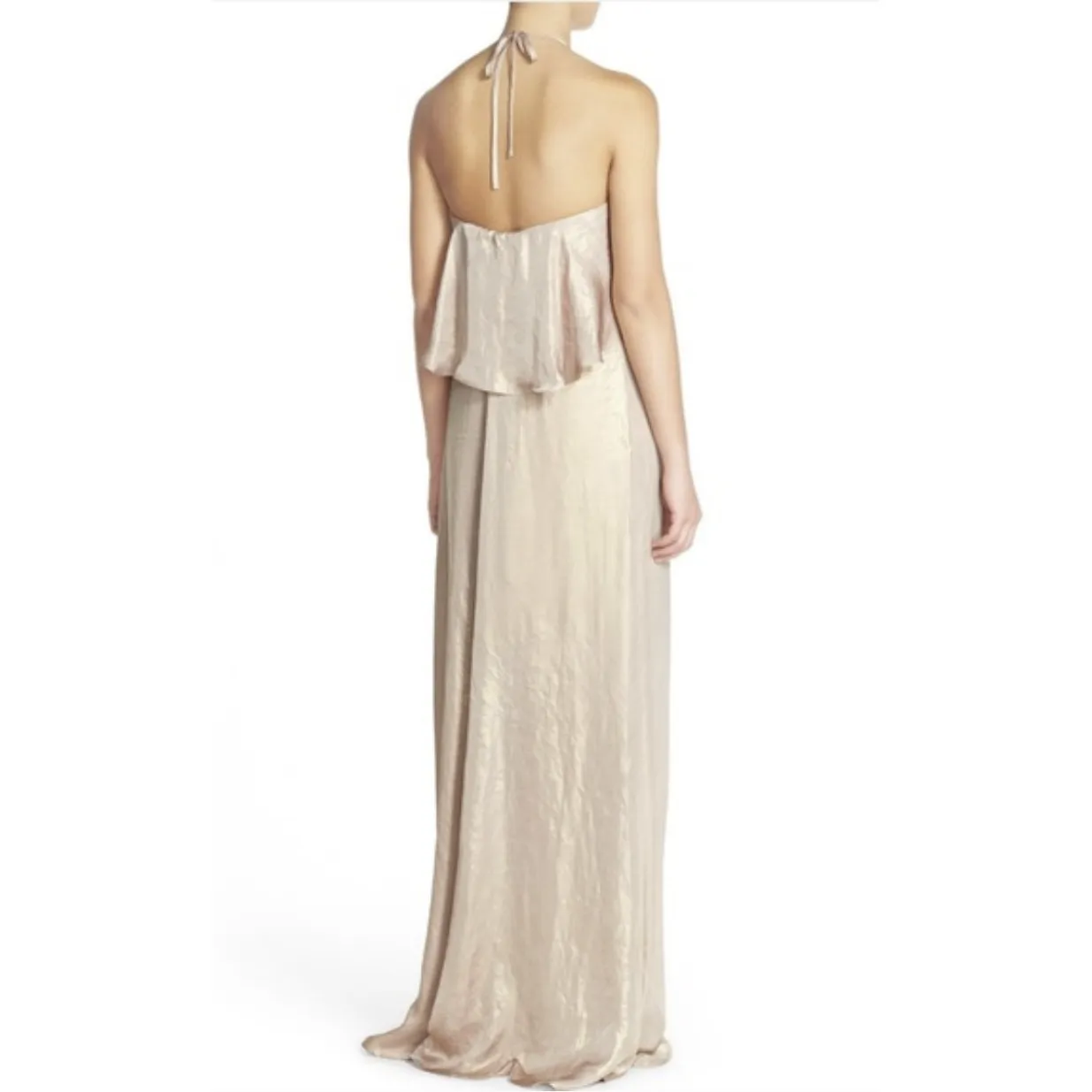 Nouvelle Amsale Lilith Dress in Rose Gold Liquid Metal Chiffon Size M - Image 2