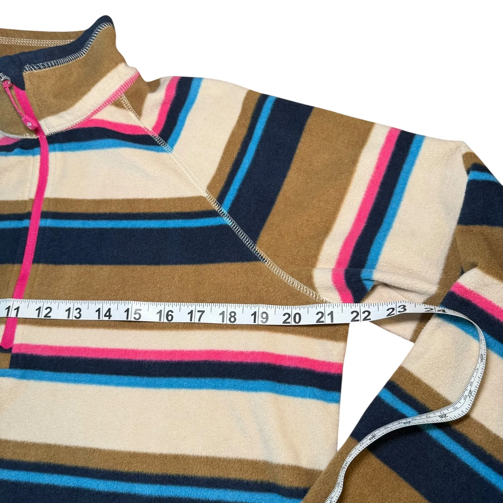 Eddie Bauer  Fleece Pullover Womens L Striped Quarter Zip Activewear Top - Image 6