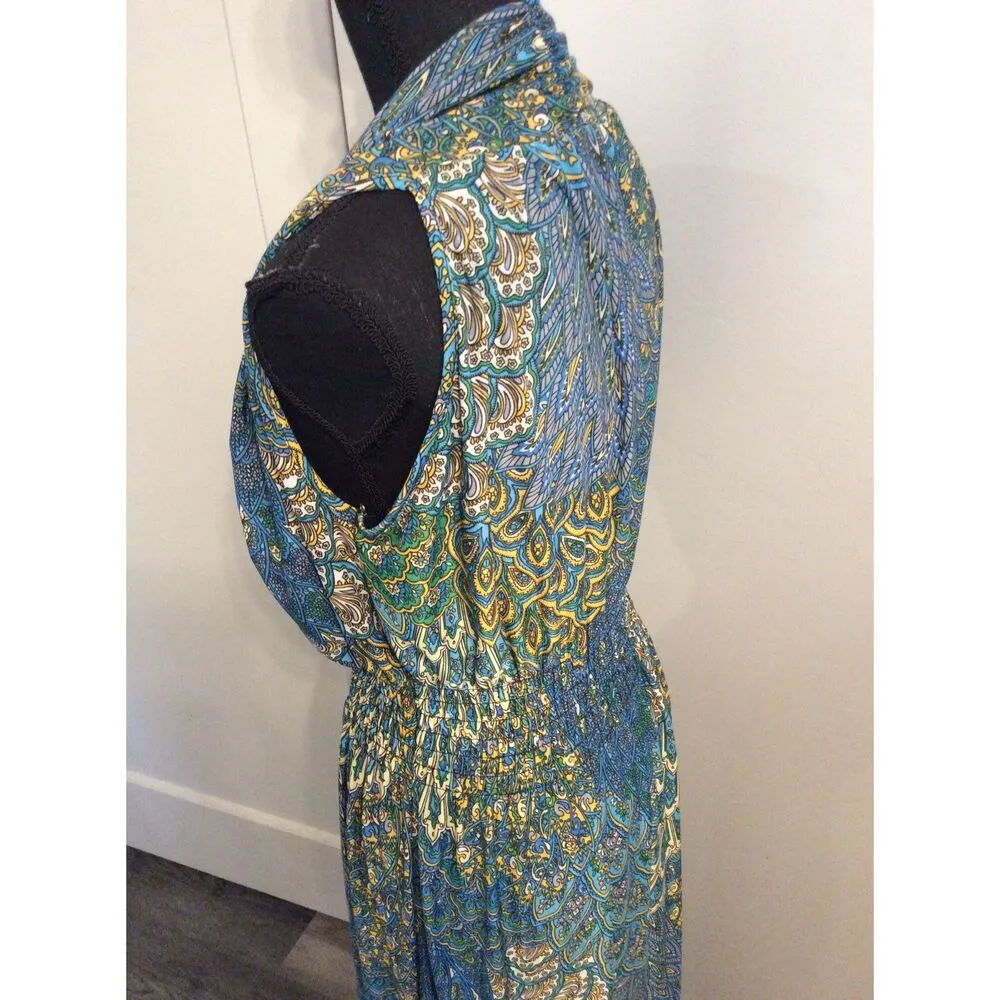 Seven Islands Plus size 1X Floral Peacock Dress Sleeveless Maxi Gathered Waist - Image 5