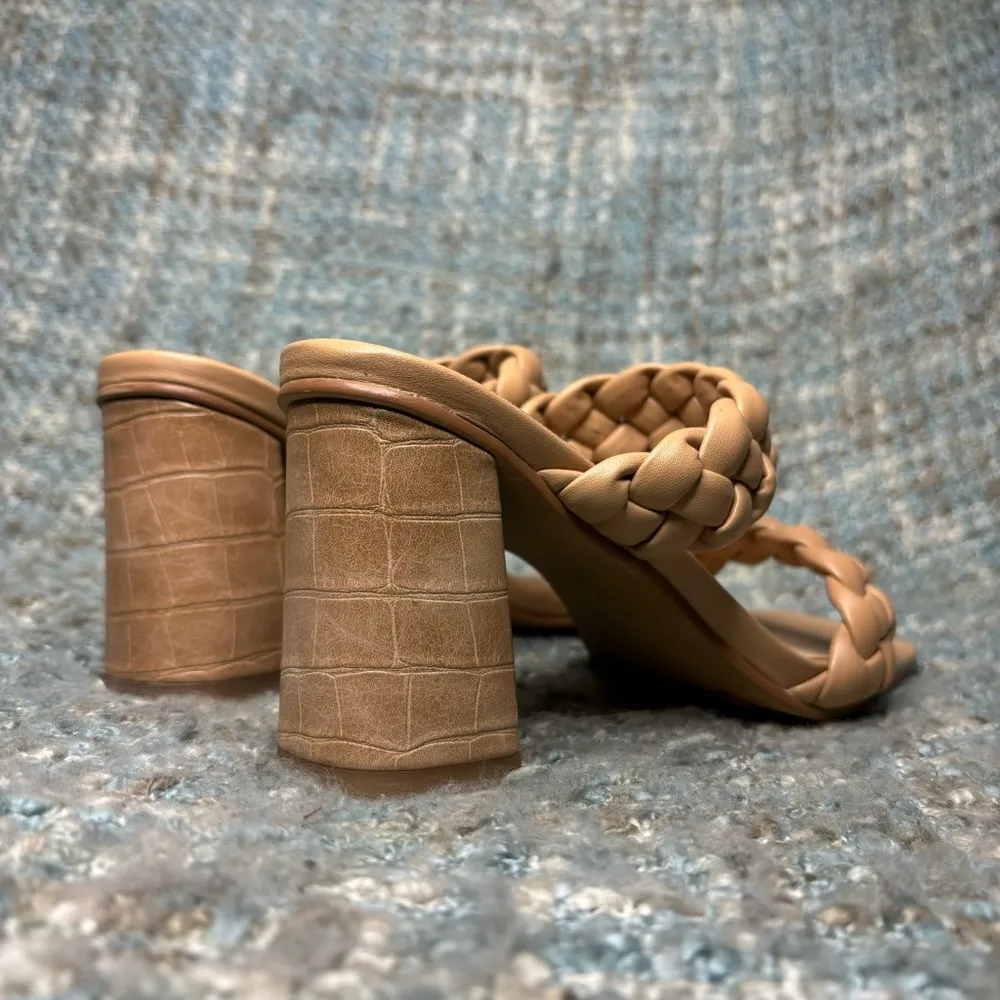Braided Double Straps Square Open Toe Heeled Sandals in Nude Size 6 - Image 4