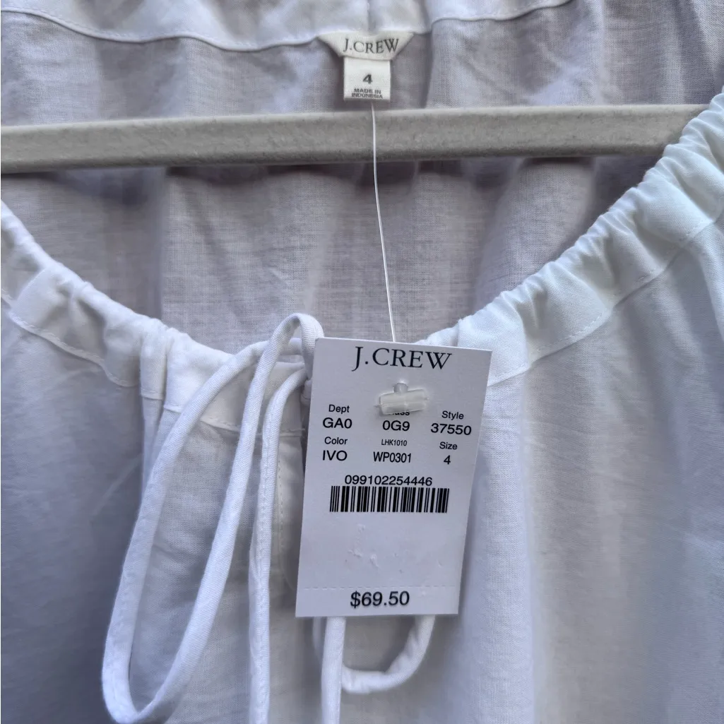 J. Crew White Eyelet Blouse Scalloped Hem 100% Cotton - Image 3