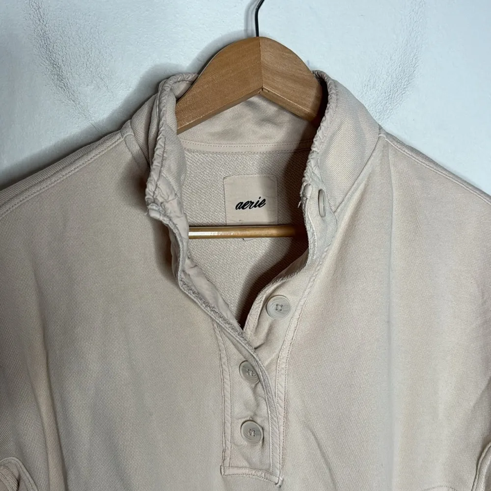 Aerie quarter snap button  high neck relaxed sweatshirt  in Cream Size S - Image 5