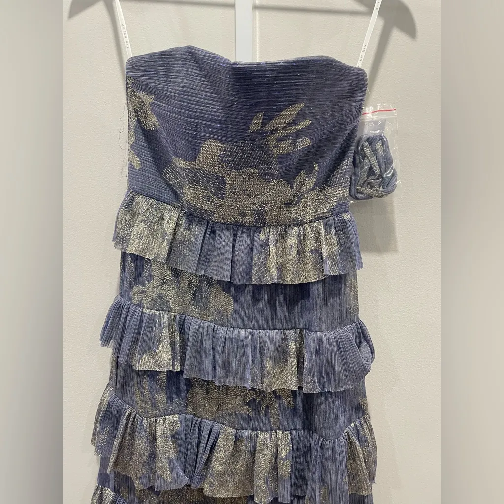 After Six Ruffle Tiered‎ Skirt Metallic Pleated Midi Dress Size XS - Image 4