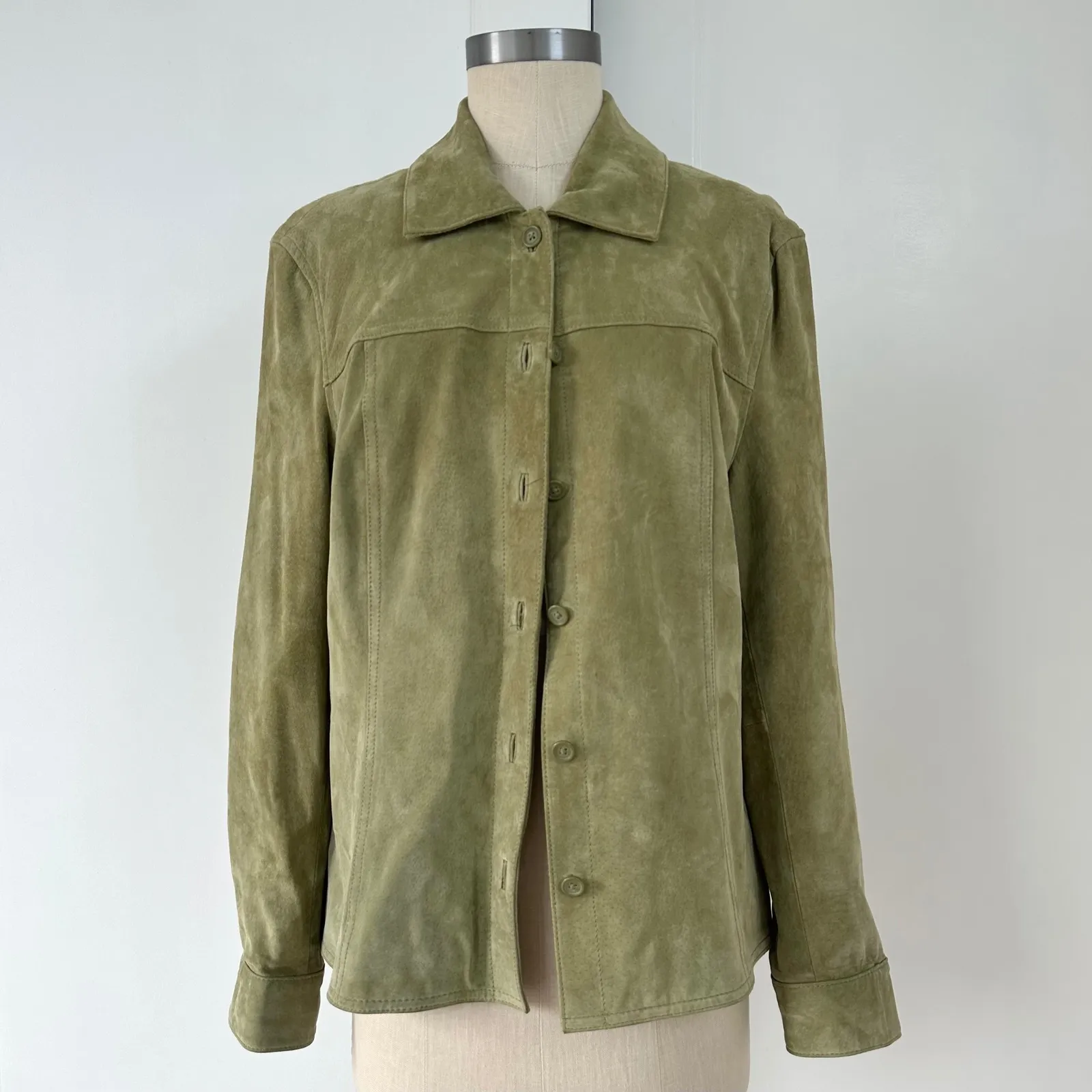 Cherokee Vintage Suede Leather Jacket Olive Green Women's Size L 90s Y2K - Image 12