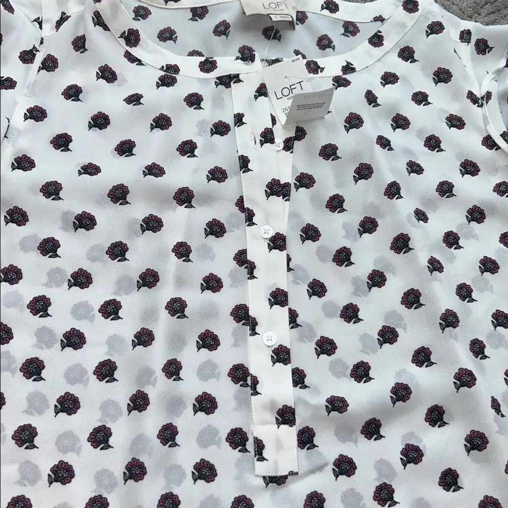 New LOFT Outlet Sleeveless Floral Blouse White Pink Size Small Lightweight Top - Image 4