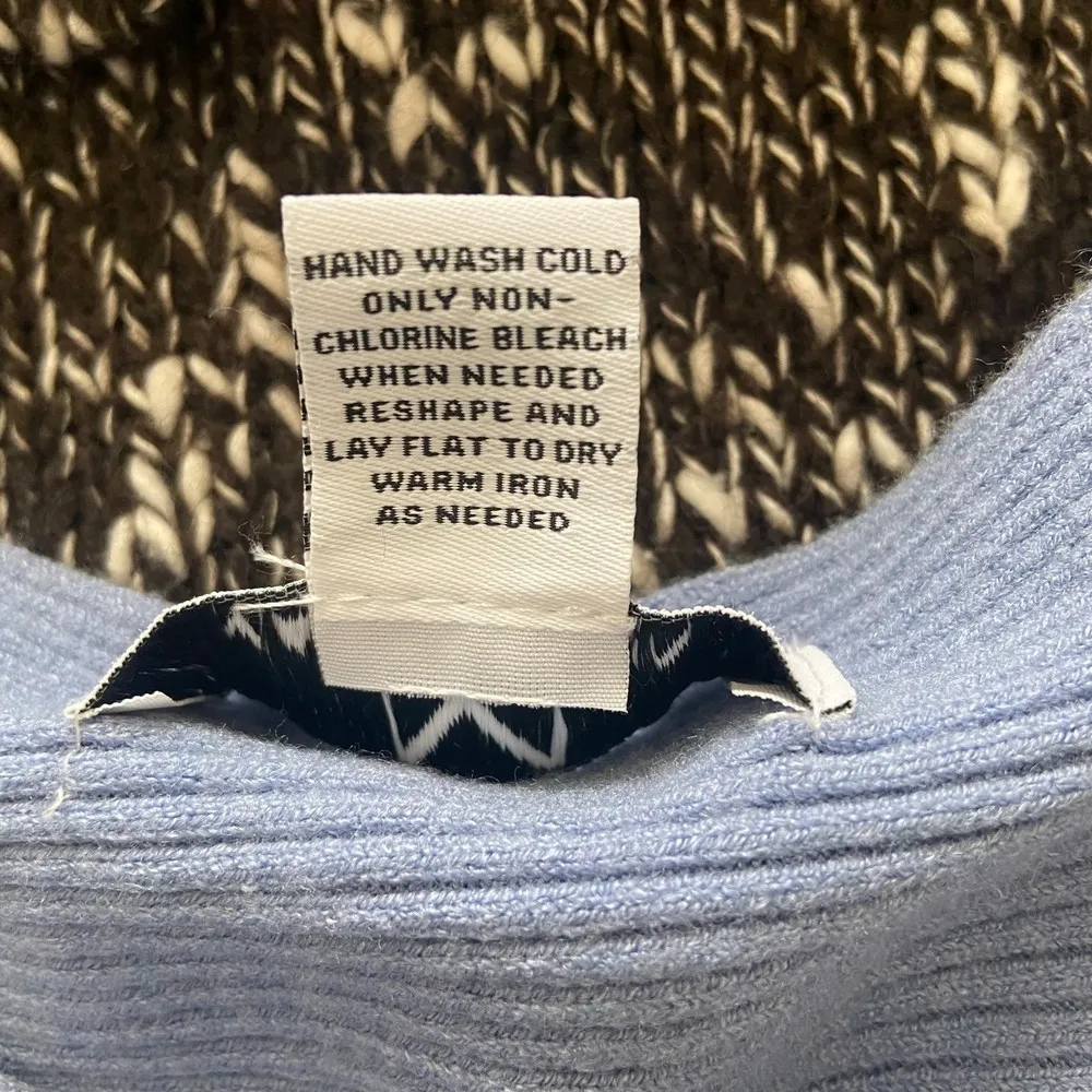 Magaschoni Blue Boatneck Sweater Shirt Size Medium Thick Blanket Stitch Details - Image 10