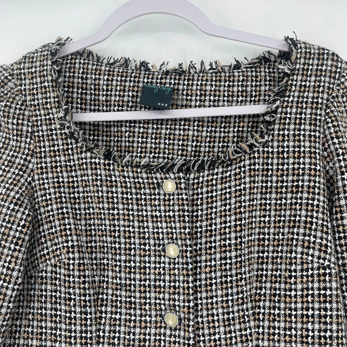 Gabby Skye Tweed Dress Sz 4 Ivy Preppy Academia 60s Mod Style Pearl Fringe Trim - Image 3