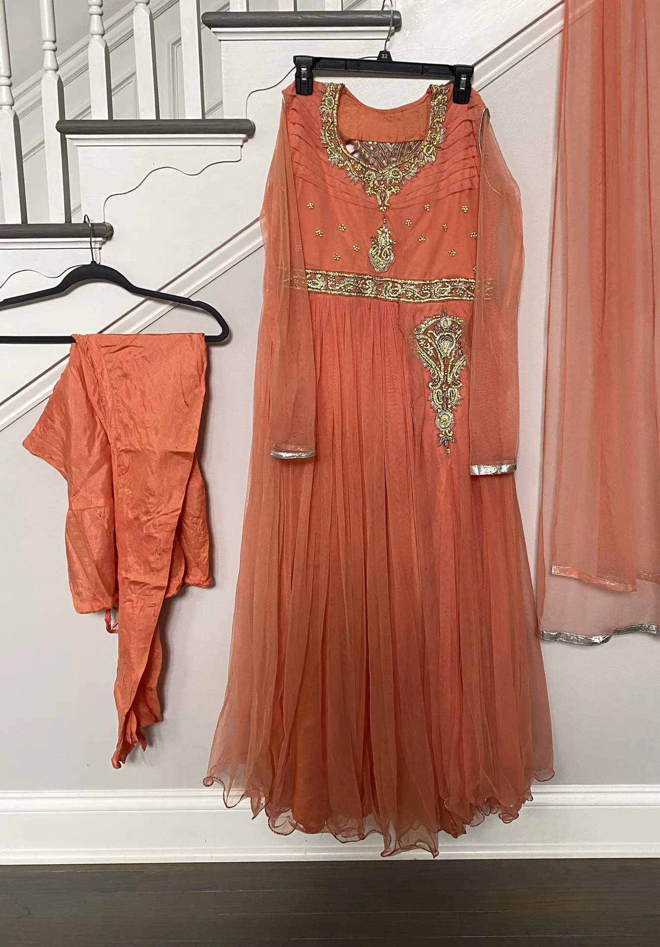 NEW INDIAN ETHNIC DESIGNER GOWN WITH DUPATTA FOR WOMEN WEDDING PARTY WEAR Orange Size M - Image 1