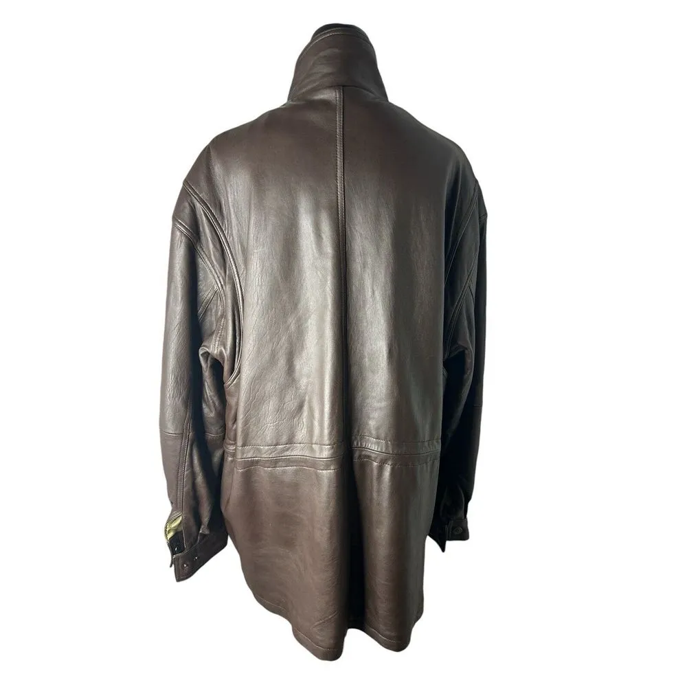 Vintage Leather Limited Brown‎ Soft Trench Coat Women's Size XL - Image 3