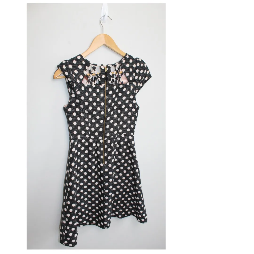 Anthropologie‎ Maeve Nikola Lattice Dress Black Polka Dot Size 0 with Pockets - Image 6