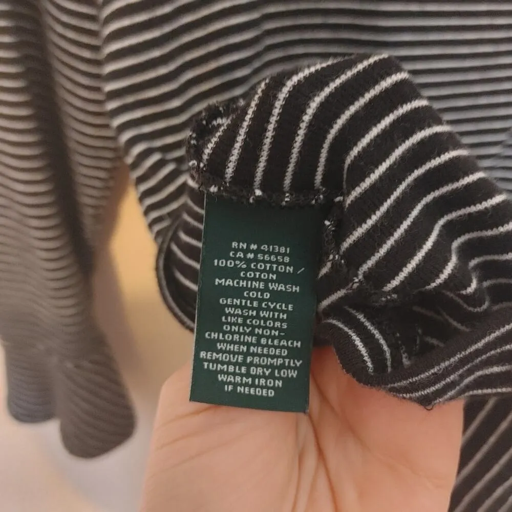 Lauren Ralph Lauren Green Label Size Large L White Black Fanned Sleeve Stripes - Image 6