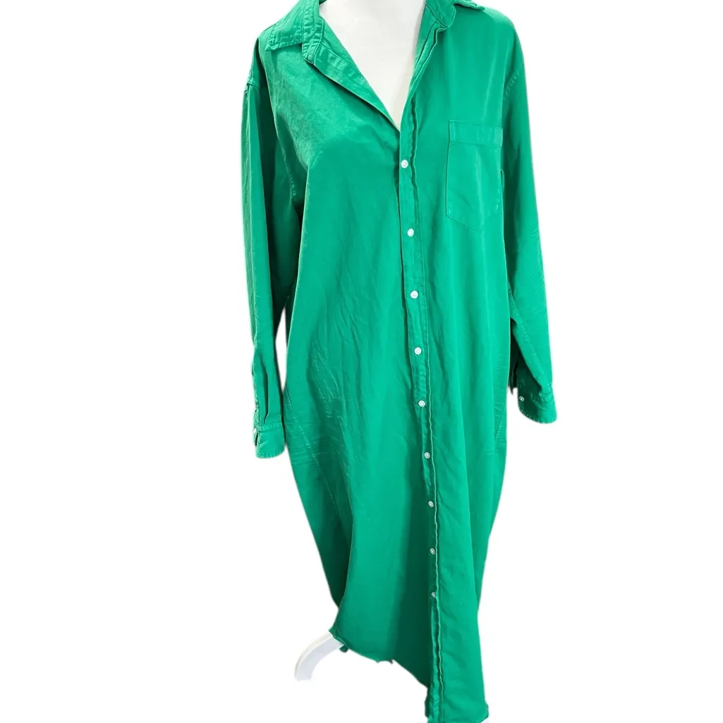 Frank & Eileen Rory Button-Up Shirt Dress – Emerald Green Size L Woven in Italy - Image 4