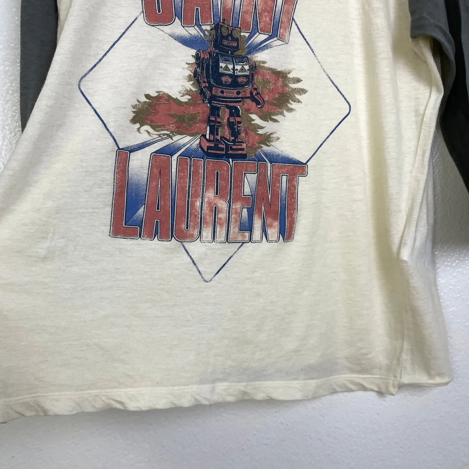 Saint Laurent Shirt Medium Womens Multi Robot Graphic Raglan Crew Wool Blend - Image 6