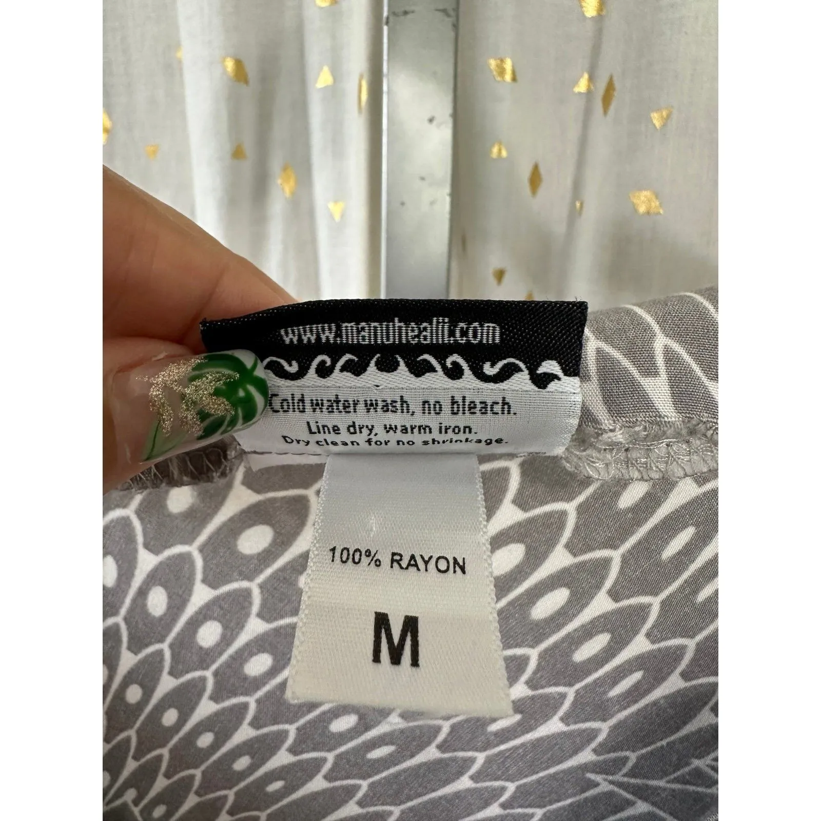 Manuhealii Hawaii Hawaiian Tropical Quarter Sleeve Gray Tunic Blouse M Size M - Image 6