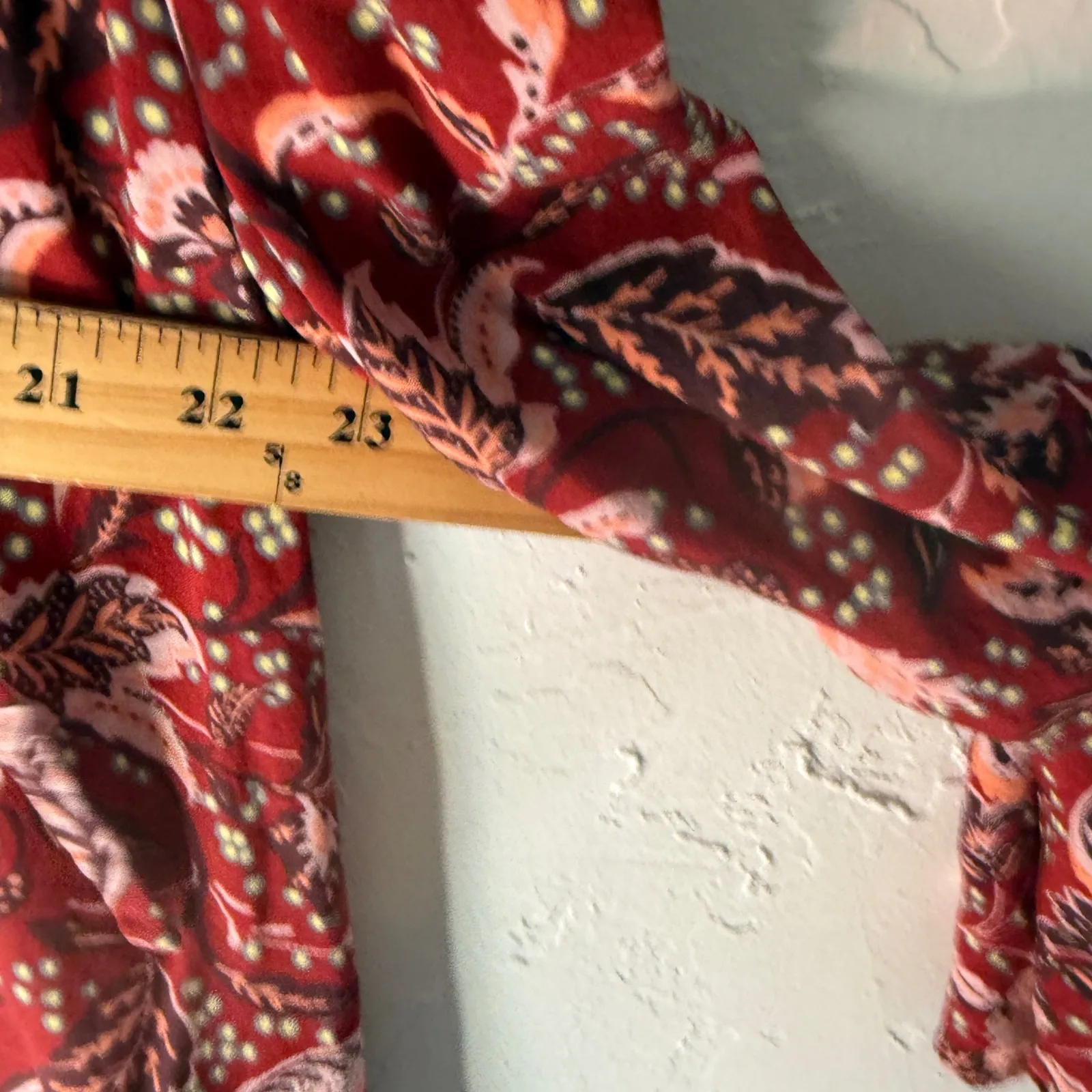 Jessica Simpson Burgundy Floral Print Tassel Neck‎ Long Slv Blouse XL Fall Boho - Image 4