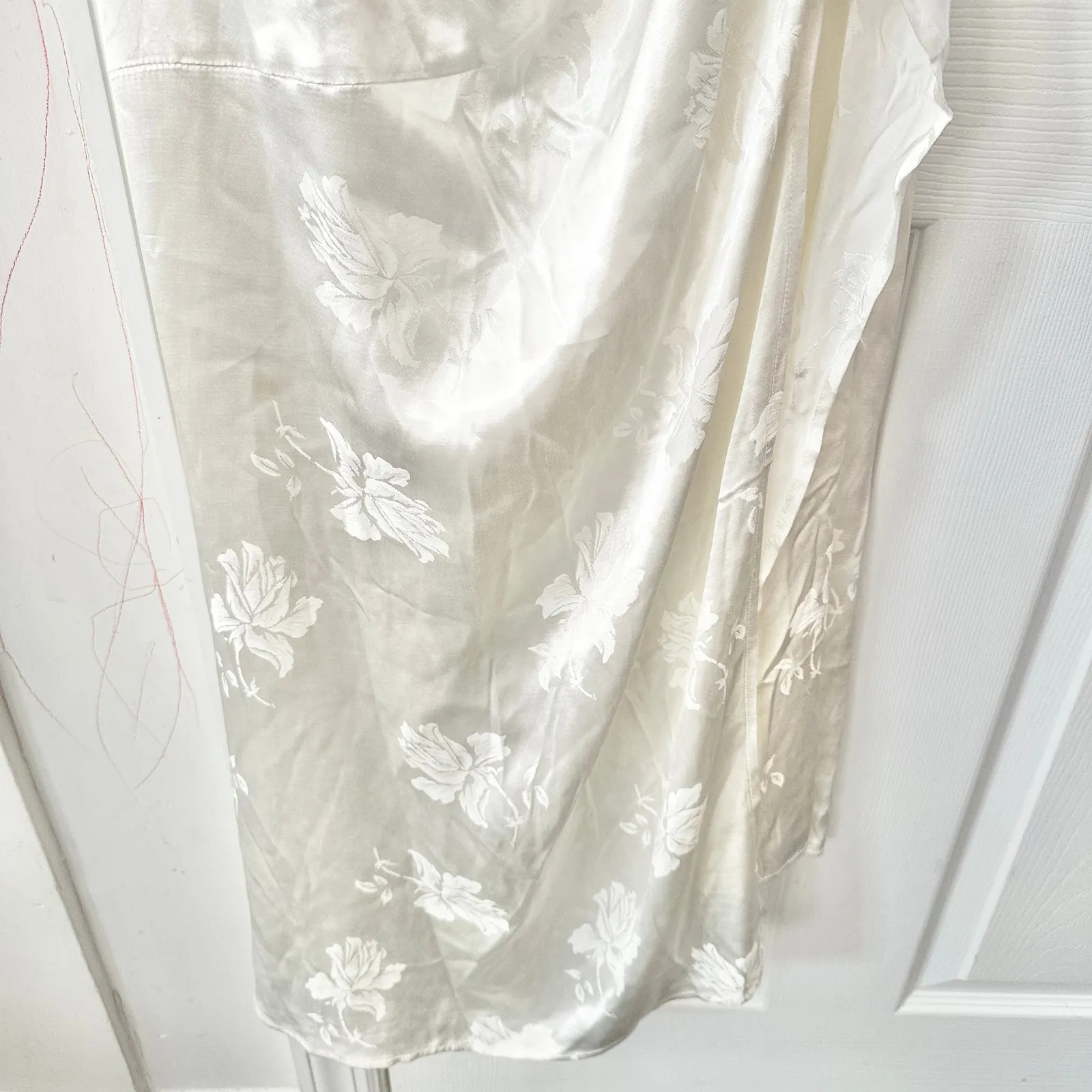 Majorelle Ivory White Averie Floral Jacquard Satin Midi Slip Drape Neck Dress XL - Image 11