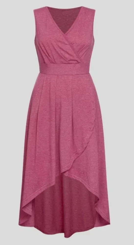 NWT Halara Deep V Neck Sleeveless Plicated High Low Crossover Hem Midi Dress XS - Image 5