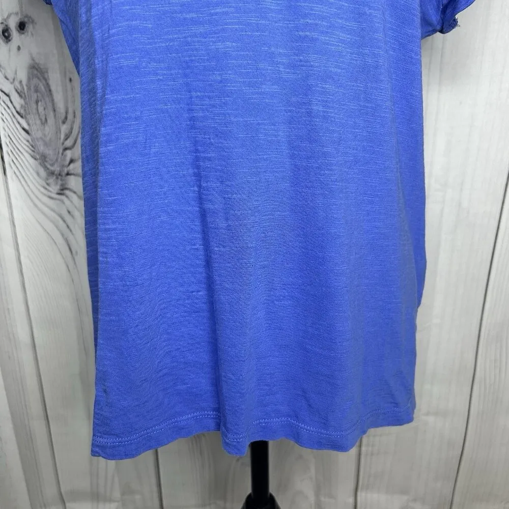 Weekends By Chico's Short Sleeve Blue Sequined Cotton Top Sz 2 (L - 12) V-Neck - Image 3