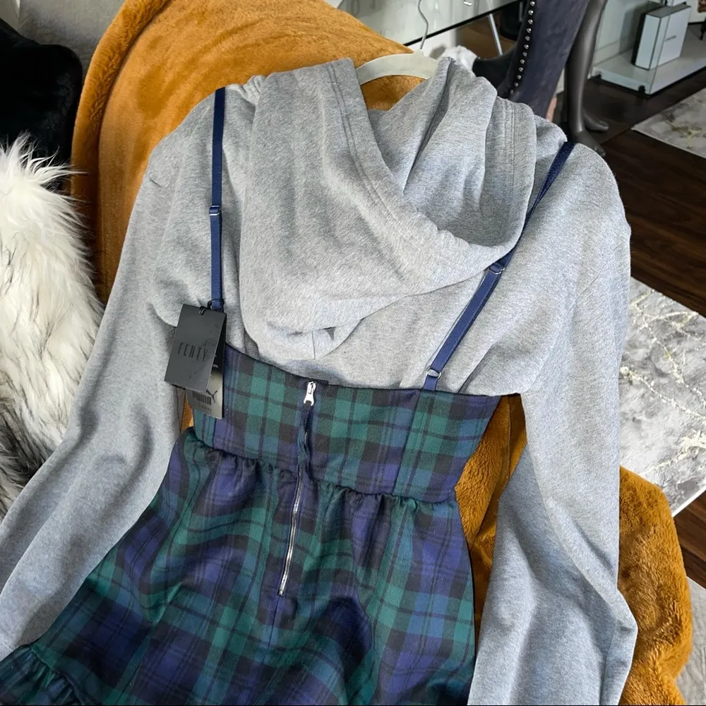 Fenty x Puma Sweatshirt w/ Mini Tartan Plaid Dress in Charcoal - Image 14