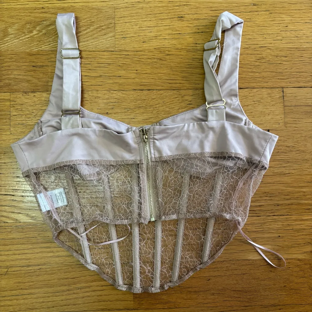 Mad About Love Neutral Fairycore Bachelorette Wedding Preppy Satin Lace Corset S - Image 3