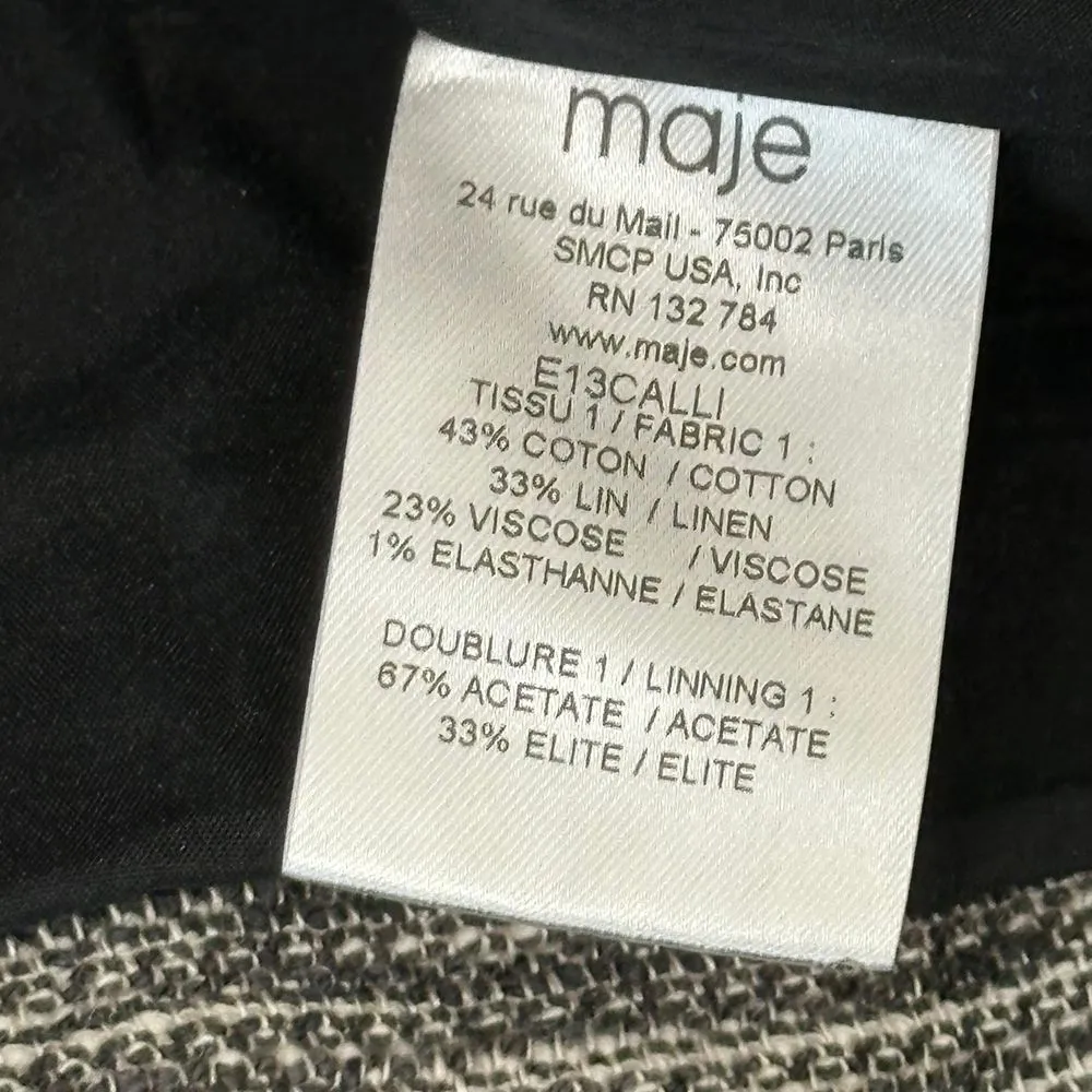 MAJE Womens Jacket 34 Heathered Gray Cotton Linen Zip Beaded Motto Knit Blazer‎ - Image 8