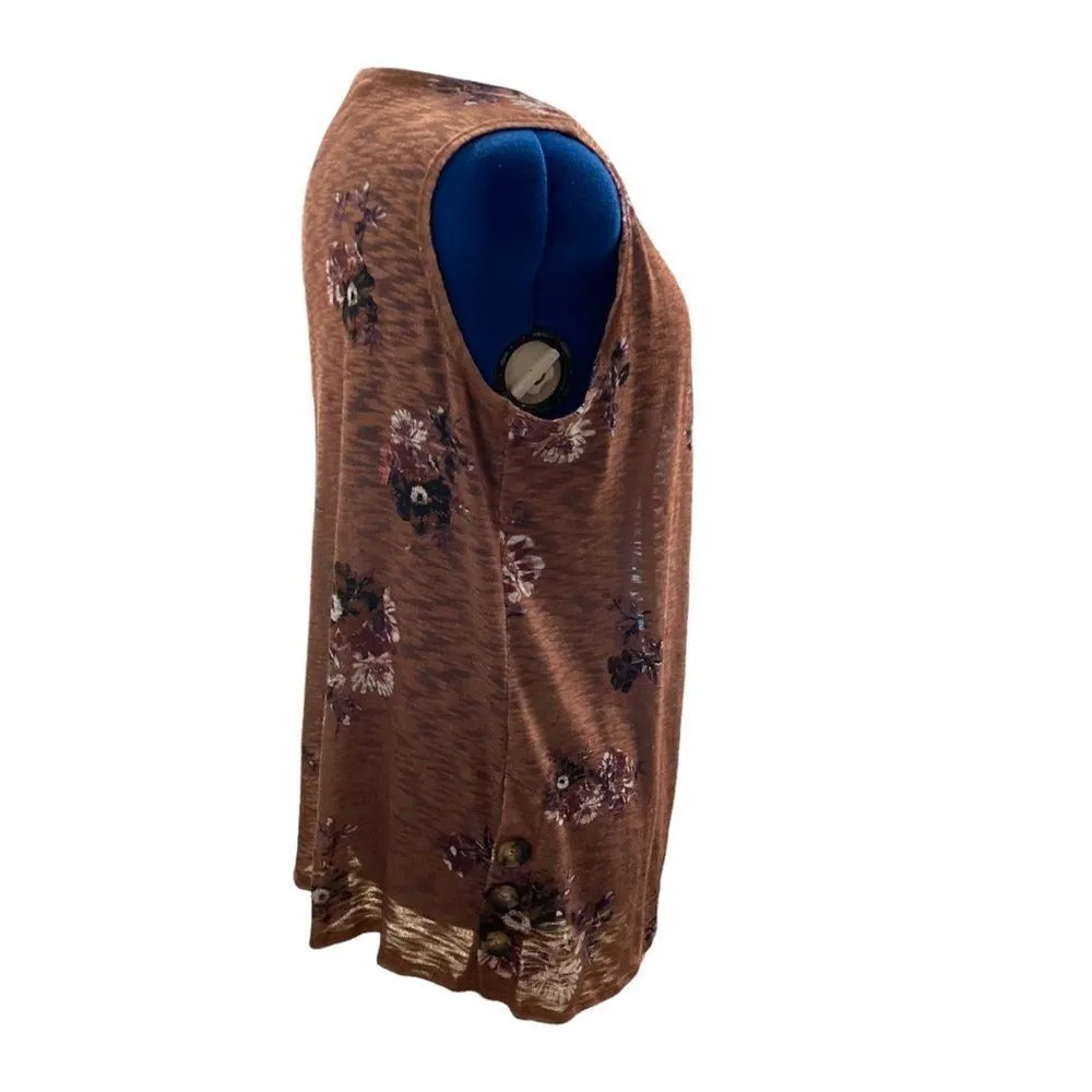 CEST. 1946, Women’s‎ Floral Open Front Vest Brown Size Medium 3 side buttons Brown - Image 2