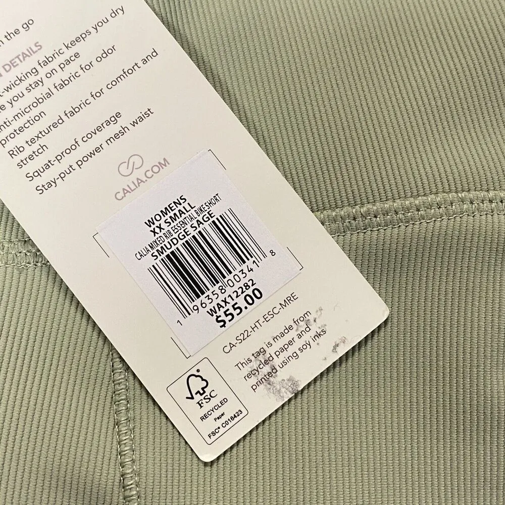 CALIA Womens XXS Mixed Rib Essential Bike Shorts Smudge Sage Green STAY THE PATH - Image 8