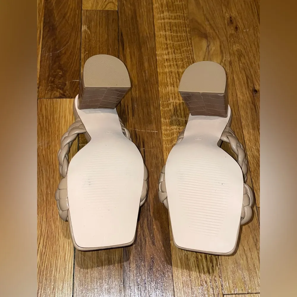 Women's Braided Heeled Sandals Backless Square Open Toe Block Slide Sandals Size 8 - Image 4