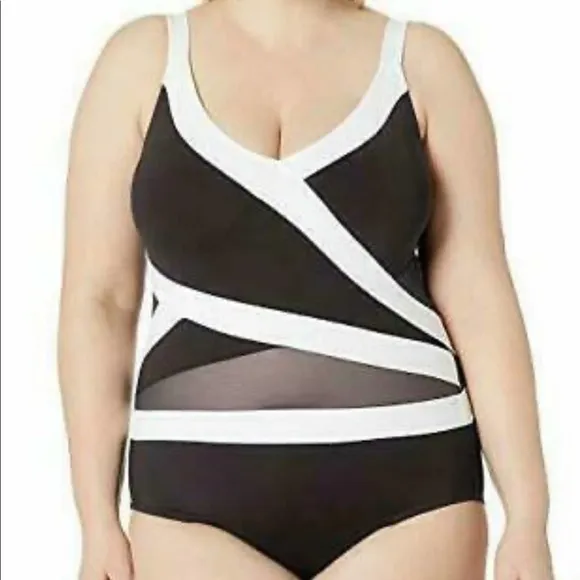 Anne Cole Colorblock Mesh VNeck One Piece Swimsuit - Image 2