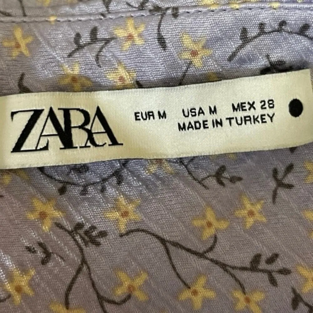 Zara Purple Floral Print Satin Sleeveless Camisole Tie Mini Cami Slip Dress M - Image 7