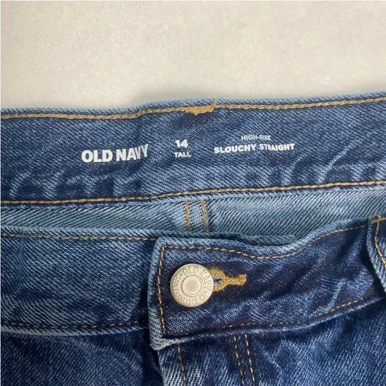 Old Navy high rise slouchy straight button fly 100% cotton denim jeans 14 - Image 5