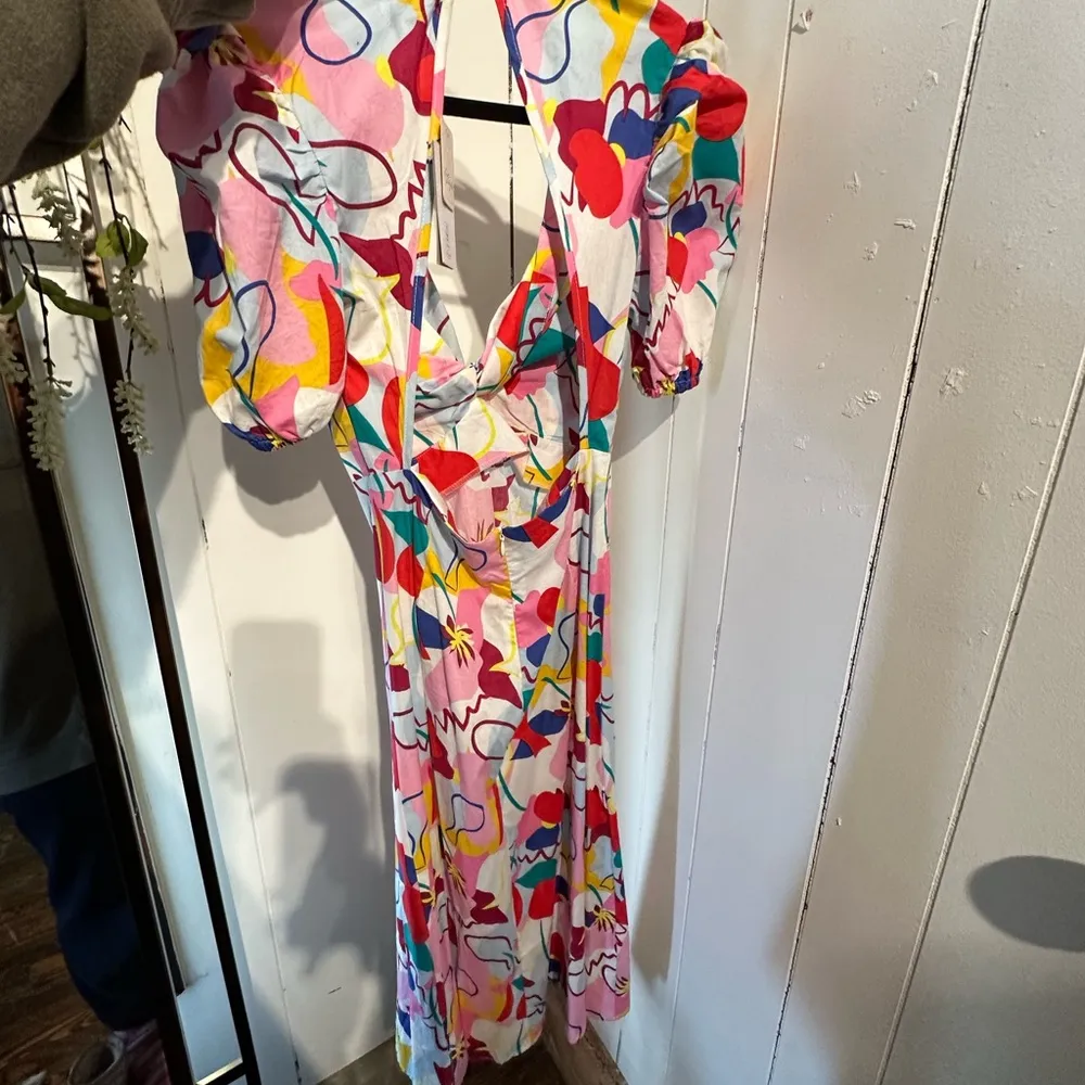 NWT FREE PEOPLE x GLAMOROUS CARE Colorful Abstract Rainbow Print Women's Dress - Image 5