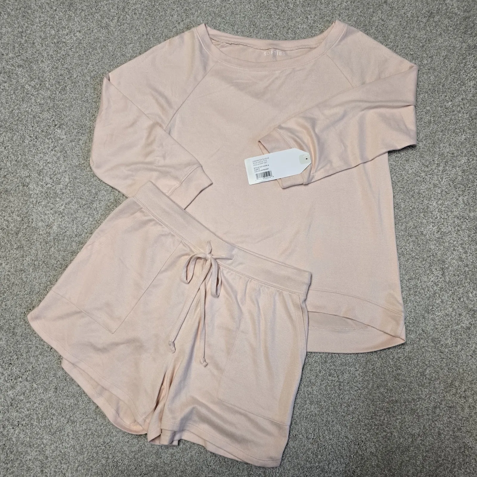 Softies Dream 3/4 Sleeve Boat Neck Top and Short Set Sz‎ S Apricot NWT Soft $129 Pink - Image 4