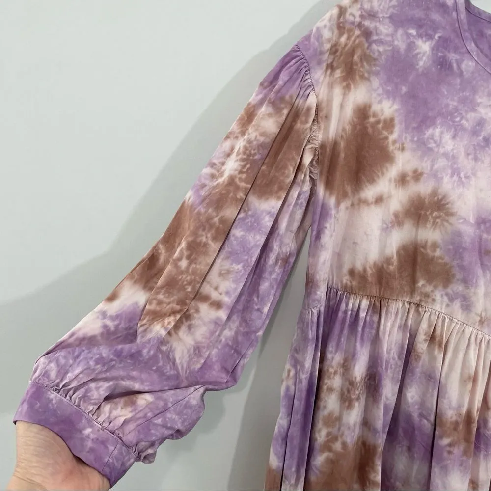 ET TIGRE Jayme Dress Size XS/S MIDI Tie Dye Purple Brown Ivory Cream Long Sleeve - Image 8