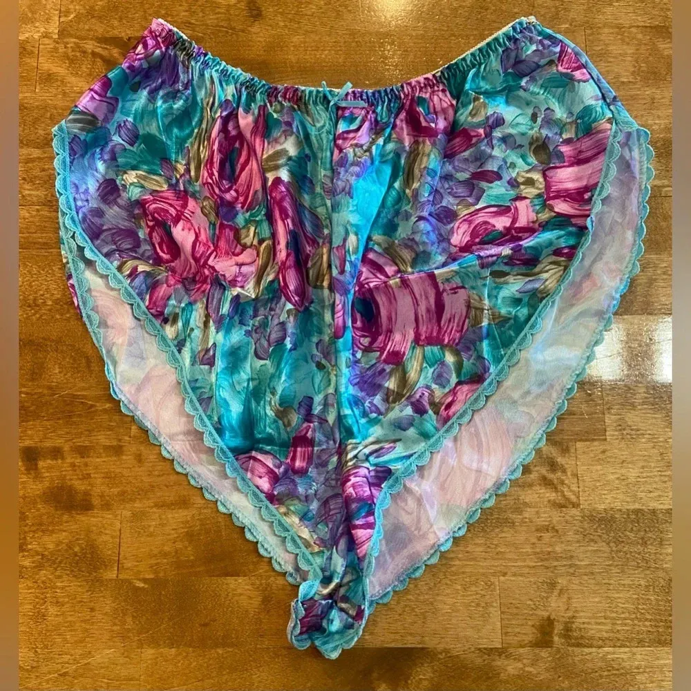 MYONNE Vintage 80s 90s Lingerie Set Purple Floral Design NWT Size Medium US Made Blue - Image 7