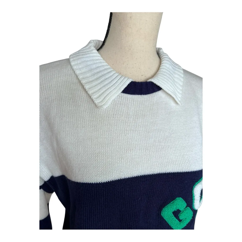 Vintage 80s Quantum Preppy Golf Navy and White Striped Sportswear Sweater Size S Blue - Image 4