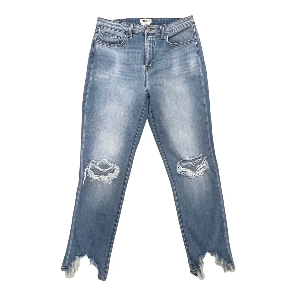 L'AGENCE High Line High-Rise Distressed Jeans Classic Braise Frayed Size 30 - Image 5