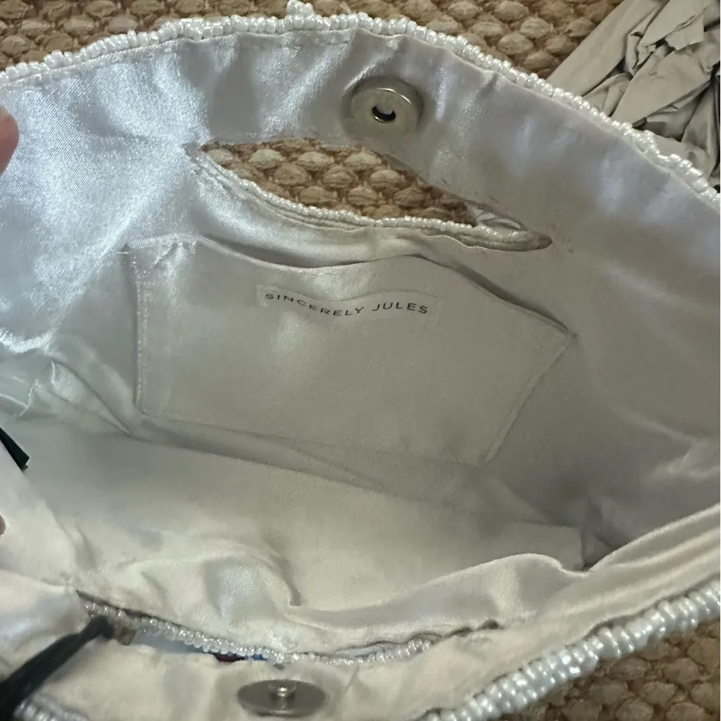 Sincerely Jules Blue & White Birds & Leaves Mosaic Beaded Clutch Bag Purse - Image 5