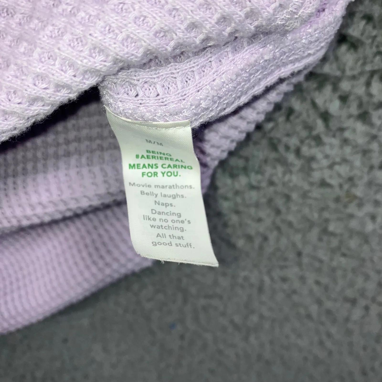 Aerie Oversized Waffle Knit Button Up Shirt Women Medium Lavender Purple Long - Image 9