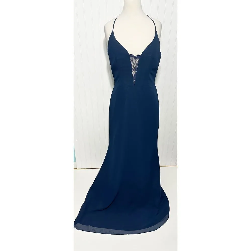Hayley Paige Sleeveless Sweetheart Neckline Lace‎ Racerback Dress Navy Blue 12 - Image 3