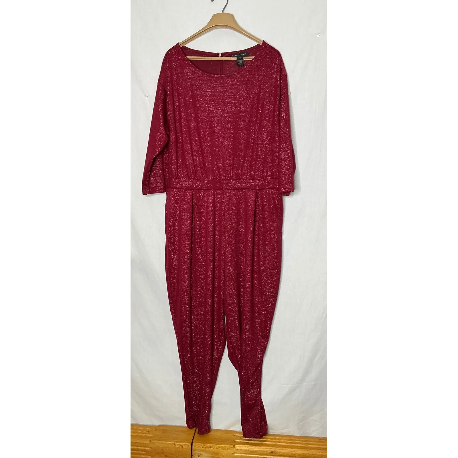 Lane Bryant 22/24 Red Glitter Jumpsuit Metallic Stretch Party Holiday One Piece - Image 4