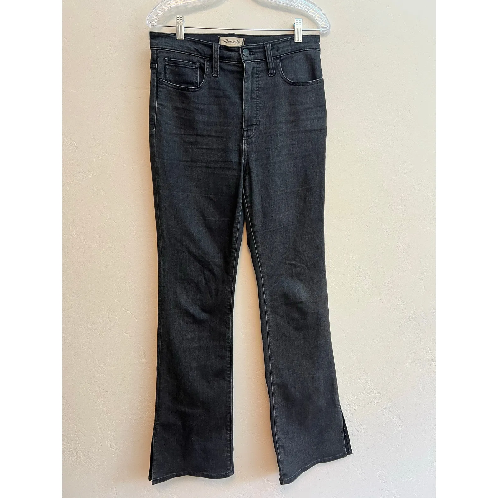 Madewell Skinny Flare Jeans in Bell haven Black Wash: Slit-Hem Edition Size: 28 - Image 3