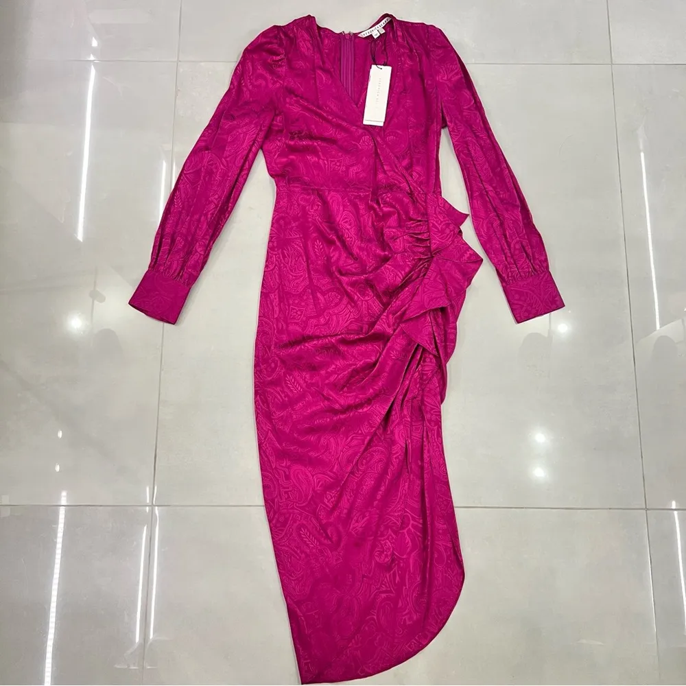 Veronica Beard Weiss Side Ruffle Long Sleeve Silk Blend Maxi Dress - Image 4