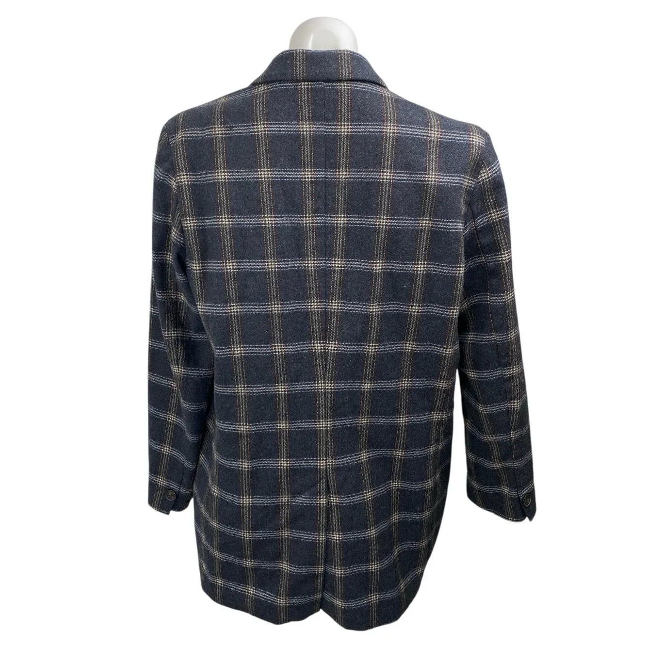 Habitual Black Wool Plaid Flannel Notch Collar Long Sleeve Blazer Coat Jacket L - Image 2