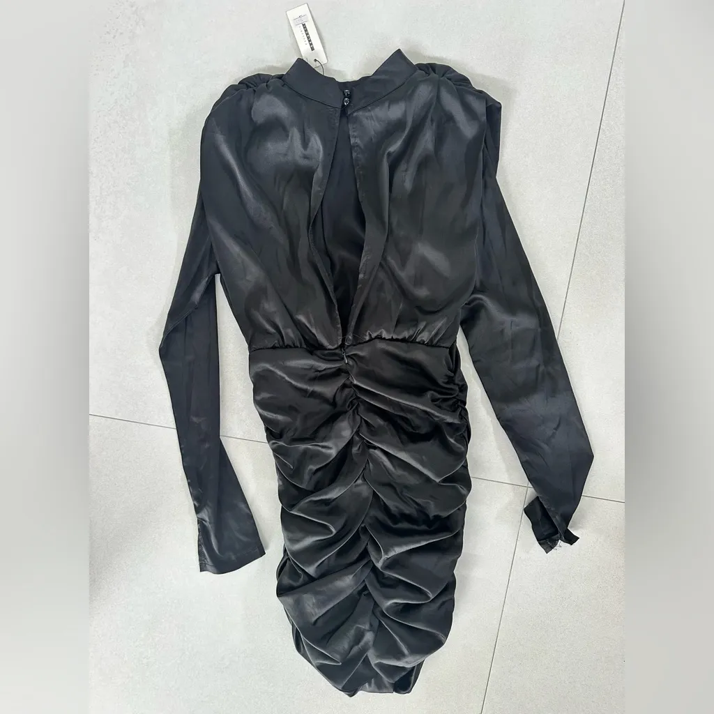 CBR CHIC BOUTIQUE ROSE Black Satin Ruched Mini Dress SIZE MEDIUM - Image 5